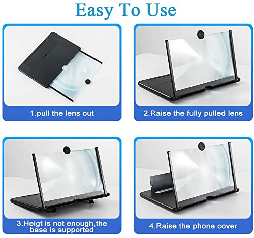 12" Phone Screen Magnifier,3D Smartphone HD Screen Amplifier,Foldable Phone Stand with Screen Enlarger for Movies,Videos,Gaming,Compatible with All Cell Phones by APZNOE