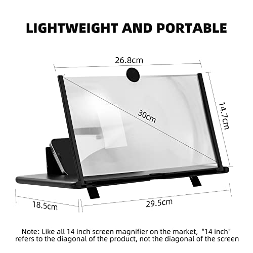 Screen Magnifier for Cell Phone, 14" Phone Magnifying Screen 2023 Upgraded HD 3D Phone Screen Amplifier Phone Stand with Screen Enlarger Compatible with All Smartphones for Movies Videos Gaming by Hollamile US