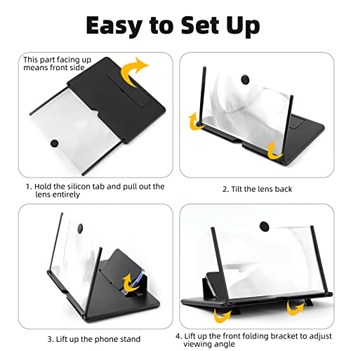 Screen Magnifier for Cell Phone, 14" Phone Magnifying Screen 2023 Upgraded HD 3D Phone Screen Amplifier Phone Stand with Screen Enlarger Compatible with All Smartphones for Movies Videos Gaming by Hollamile US