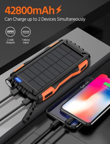 Solar Power Bank,Solar Charger,42800mAh Power Bank,Portable Charger,External Battery Pack 5V3.1A Qc 3.0 Fast Charging Built-in Super Bright Flashlight (Orange) from Dongguan Xionel Electronic Technology Co., Ltd