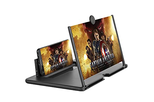 12'' 3D Screen Magnifier for Cell Phone - HD Magnifing Projector Screen Enlarger for Movies, Videos and Gaming - Compatible with All Smartphones - with Foldable Stand - Black from KUMA
