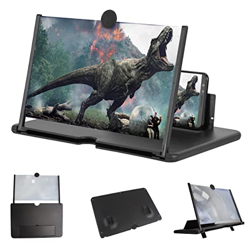 12'' 3D Screen Magnifier for Cell Phone - HD Magnifing Projector Screen Enlarger for Movies, Videos and Gaming - Compatible with All Smartphones - with Foldable Stand - Black from KUMA
