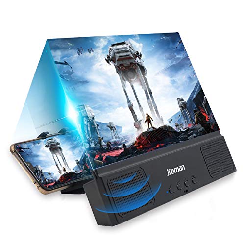 jteman 12'' 3D Mobile Phone Screen Magnifier with Bluetooth Speaker, HD Protable Movies Amplifier with Foldable Holder Stand, Support iPhone Xs Max/X / 8/8 Plus and Android All Smartphonesâ¦ from jteman