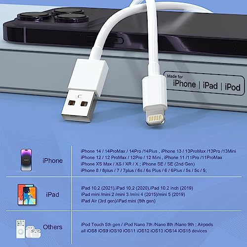 6Pack(3/3/6/6/6/9 FT) Original [Apple MFi Certified] iPhone Charger Fast Charging Lightning Cable iPhone Charger Cord Compatible iPhone 14/13/12/11 Pro Max/XS MAX/XR/XS/X/8/7 Plus iPad AirPods by AZMOGDT