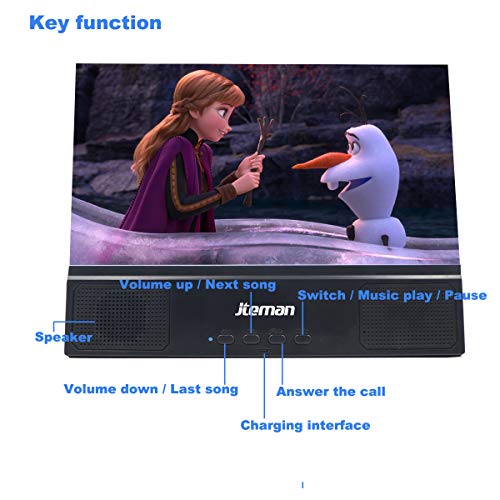 jteman 12'' 3D Mobile Phone Screen Magnifier with Bluetooth Speaker, HD Protable Movies Amplifier with Foldable Holder Stand, Support iPhone Xs Max/X / 8/8 Plus and Android All Smartphonesâ¦ from jteman