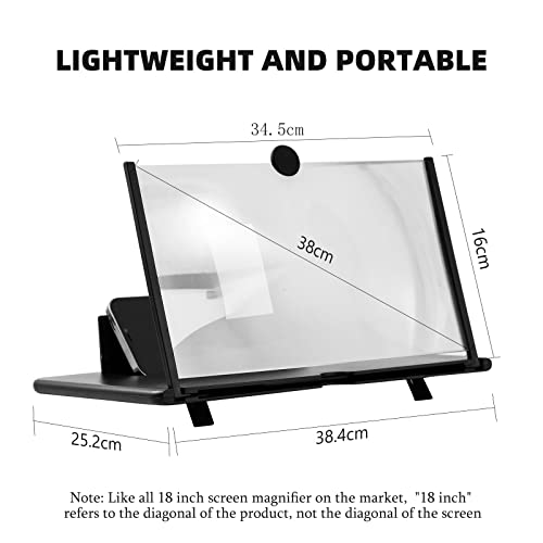 18" Screen Magnifier for Cell Phone, Phone Magnifying Screen 2023 Upgraded HD 3D Phone Screen Amplifier Phone Stand with Screen Enlarger Compatible with All Smartphones for Movies Videos Gaming by Hollamile