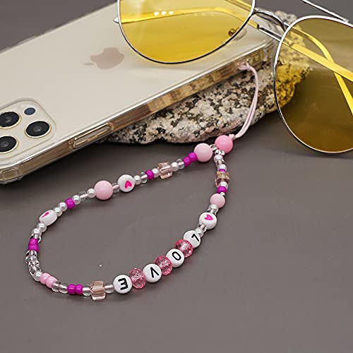 SYSUII Beaded Mobile Phone Lanyard Wrist Strap, Kawaii Smiley Face Star Beaded Rainbow Acrylic Polymer Clay Pearl Phone Charm Phone Wrist Chain String Hanging Cord for Women Girl from ISYSUII