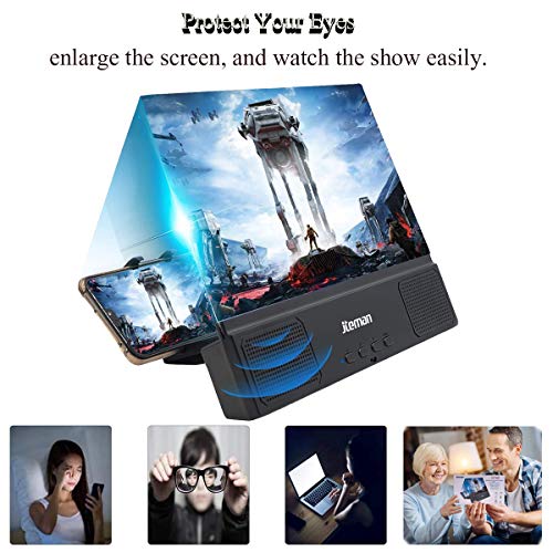 jteman 12'' 3D Mobile Phone Screen Magnifier with Bluetooth Speaker, HD Protable Movies Amplifier with Foldable Holder Stand, Support iPhone Xs Max/X / 8/8 Plus and Android All Smartphonesâ¦ from jteman