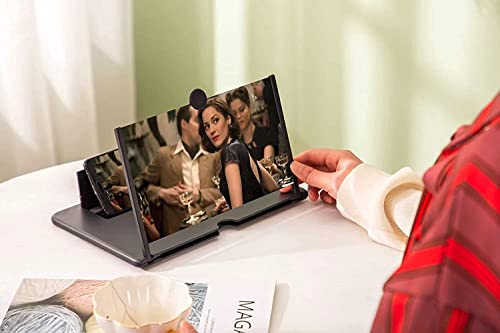 12'' 3D Screen Magnifier for Cell Phone - HD Magnifing Projector Screen Enlarger for Movies, Videos and Gaming - Compatible with All Smartphones - with Foldable Stand - Black from KUMA