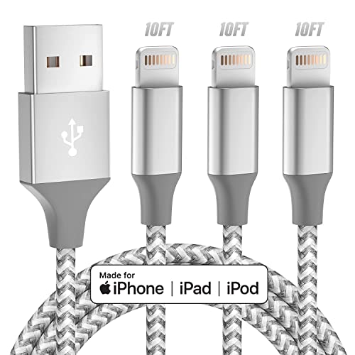 iPhone Charger [Apple MFi Certified] 3pack 10FT Long Lightning Cable Fast Charging High Speed Data Sync USB Cable Compatible iPhone 13/12/11 Pro Max/XS MAX/XR/XS/X/8/7/Plus/6S (Grey White) from Bkayp