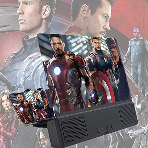 jteman 12'' 3D Mobile Phone Screen Magnifier with Bluetooth Speaker, HD Protable Movies Amplifier with Foldable Holder Stand, Support iPhone Xs Max/X / 8/8 Plus and Android All Smartphonesâ¦ from jteman