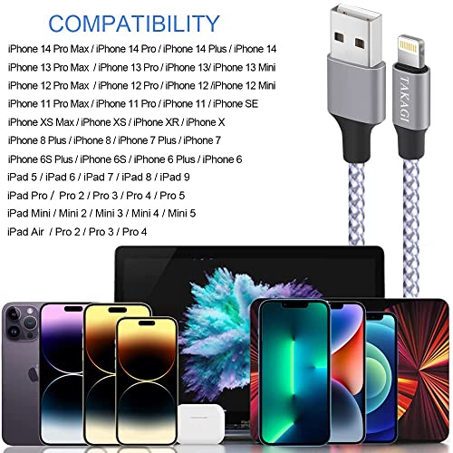 iPhone Charger, TAKAGI Lightning Cable 3PACK 6FT Nylon Braided USB Charging Cable High Speed Data Sync Transfer Cord Compatible with iPhone 14/13/12/11 Pro Max/XS MAX/XR/XS/X/8/7/Plus/6S/6/SE/5S/iPad from ShenZhen An Xin Neng Electronic Technology Co., Lt
