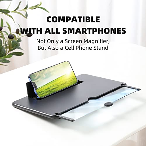 18" Screen Magnifier for Cell Phone, Phone Magnifying Screen 2023 Upgraded HD 3D Phone Screen Amplifier Phone Stand with Screen Enlarger Compatible with All Smartphones for Movies Videos Gaming by Hollamile