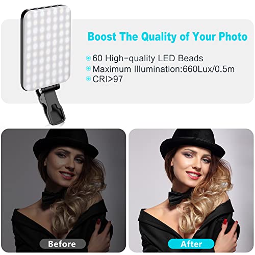 ANAUTIN Selfie Light, 60 LED 2200mAh Rechargeable Cell Phone Fill Light 7 Modes, 10-Level Brightness, Portable Clip on Light for Phone/Tablet/Laptop, Zoom Call Vlog Makeup TikTok Video Fill Light by Anautin