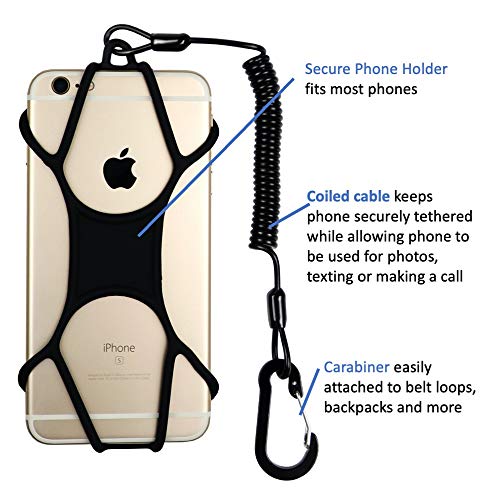 Gear Beast Rugged Lanyard Phone Holder - Coiled Strap Carabiner for Outdoors, Hiking, Travel - Compatible with iPhone 11, 12, X from Gear Beast
