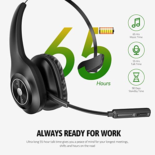 PrancyBt Trucker Bluetooth Headset, Wireless Headset with Microphone for PC, Bluetooth Headset with Microphone Noise Cancelling, Mute Button, 55H Talk Time, for Cell Phones, Computer, Truck Drivers by PrancyBt
