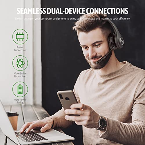 PrancyBt Trucker Bluetooth Headset, Wireless Headset with Microphone for PC, Bluetooth Headset with Microphone Noise Cancelling, Mute Button, 55H Talk Time, for Cell Phones, Computer, Truck Drivers by PrancyBt