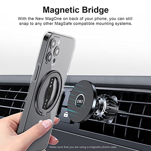 EWA The New MagOne (Upgrade) Compatible with MagSafe Phone Grip Stand with Silicone Finger Strap, Removable Magnetic Ring Holder Kickstand Loop, Only for iPhone 14, 13, 12 Pro/Max/Plus (Black) by EWA