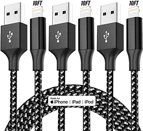 [Apple MFi Certified] iPhone Charger 3Pack 10FT Nylon Braided Lightning Cable Fast Charging iPhone Charger Cord Compatible with iPhone 13 12 11 Pro Max XR XS X 8 7 6 Plus SE and More by Bkayp