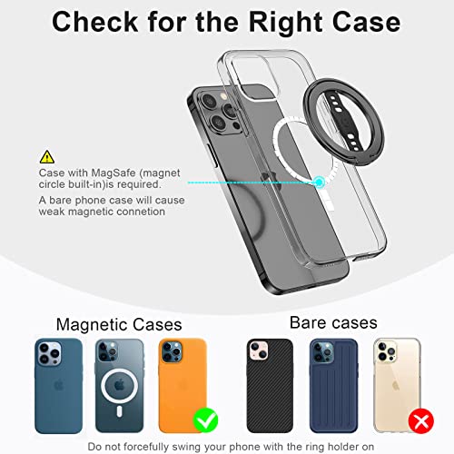 EWA The New MagOne (Upgrade) Compatible with MagSafe Phone Grip Stand with Silicone Finger Strap, Removable Magnetic Ring Holder Kickstand Loop, Only for iPhone 14, 13, 12 Pro/Max/Plus (Black) by EWA