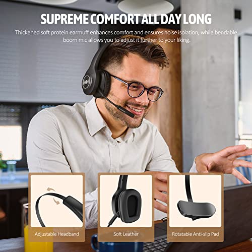 PrancyBt Trucker Bluetooth Headset, Wireless Headset with Microphone for PC, Bluetooth Headset with Microphone Noise Cancelling, Mute Button, 55H Talk Time, for Cell Phones, Computer, Truck Drivers by PrancyBt