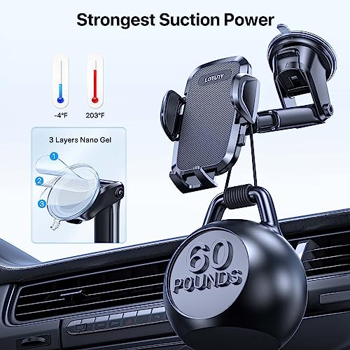 LOTUNY Universal Phone Mount for Car, [Powerful Suction] Hands-Free Cell Phone Holder Car, Phone Holder for Car Dashboard Windshield Air Vent, Compatible with iPhone 14 13 12 11 Pro Max All Phones from LOTUNY