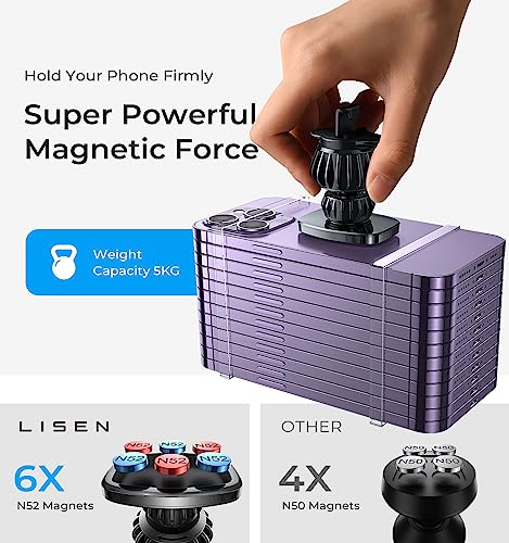 LISEN Magnetic Phone Holder Car Phone Mount Magnetic [Easily Install] Phone Mount for Car [6 Strong Magnets] Cell Phone Holder for Car Case Friendly iPhone Car Holder for All Smartphones & Tablets from LISEN
