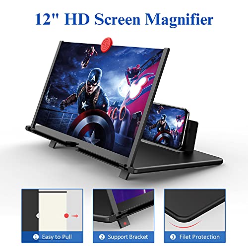 Fanlory 12" Screen Magnifier â3D HD Mobile Phone Magnifier Projector Screen for Movies, Videos, and GamingâFoldable Phone Stand with Screen AmplifierâSupports All Smartphones(Black) by Fanlory