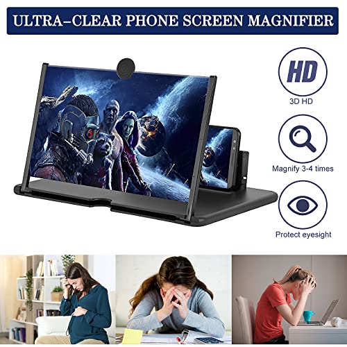 12" Screen Magnifier for Smartphone 3D HD Mobile Phone Screen Magnifier Video Expandable HD Screen Foldable for Watching Movies Videos, Playing Games, for All Smartphones (Black) from Kairry