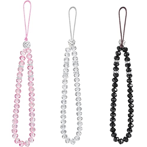 Weewooday 3 Pieces Cell Phone Lanyard Strap Phone Charm Bling Crystal Beads Hand Wrist Lanyard Strap Beaded Women's Wristlet(Black, White, Pink) by Weewooday