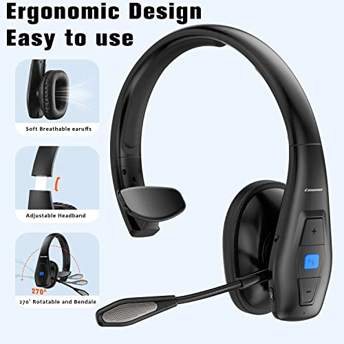 Conambo Noise Cancelling Bluetooth Headset V5.1, 35Hrs HD Talktime CVC8.0 Dual Mic Hands-Free Wireless Headset, Bluetooth Headphones with Mute Button for Cell Phones Business Home Office Trucker by Conambo