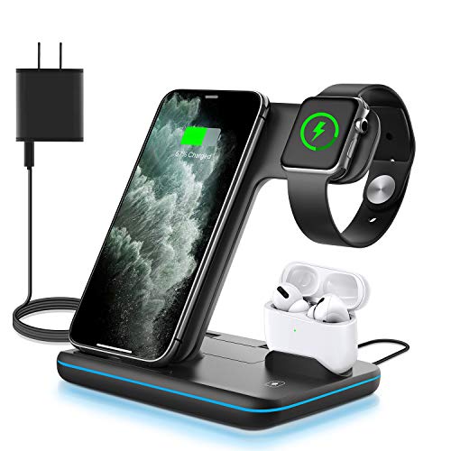 WAITIEE Wireless Charger 3 in 1, 15W Fast Charging Station for Apple iWatch 6/5/4/3/2/1,AirPods Pro,for iPhone14/13 Pro/Pro Max/12/11/X/Xr/Xs/8/Samsung Galaxy Phone Series (No Watch Charging Cable) by WAITIEE