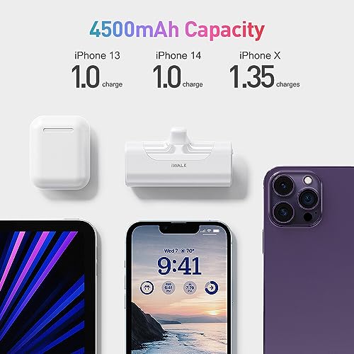 iWALK Small Portable Charger 4500mAh Ultra-Compact Power Bank Cute Battery Pack Compatible with iPhone 13/13 Pro Max/12/12 Mini/12 Pro Max/11 Pro/XS Max/XR/X/8/7/6/Plus Airpods and More,White from iWALK