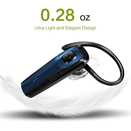 TOORUN Bluetooth Earpiece, M26 Bluetooth Headset Handsfree V5.0 Wireless Earpiece Headphone with Noise Reduction and Microphone Compatible for Android iPhone Cell Phone Laptop - Blue from Toorun