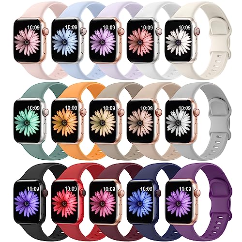 15 Pack Soft Silicone Bands Compatible with Apple Watch Band 40mm 41mm 38mm 45mm 44mm 42mm for Women Men,Waterproof Sport iWatch bands Replacement Strap Wristbands for iWatch SE Series 8 7 6 5 4 3 2 1 from SuperNaNa