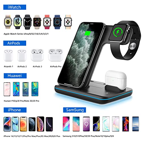 WAITIEE Wireless Charger 3 in 1, 15W Fast Charging Station for Apple iWatch 6/5/4/3/2/1,AirPods Pro,for iPhone14/13 Pro/Pro Max/12/11/X/Xr/Xs/8/Samsung Galaxy Phone Series (No Watch Charging Cable) by WAITIEE