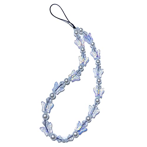 GBTRICON Colorful Acrylic Butterfly Imitation Pearl Handmade Beaded Mobile Phone Chain for Women Charm Anti-Lost Phone Lanyard Jewelry from GBTRICON