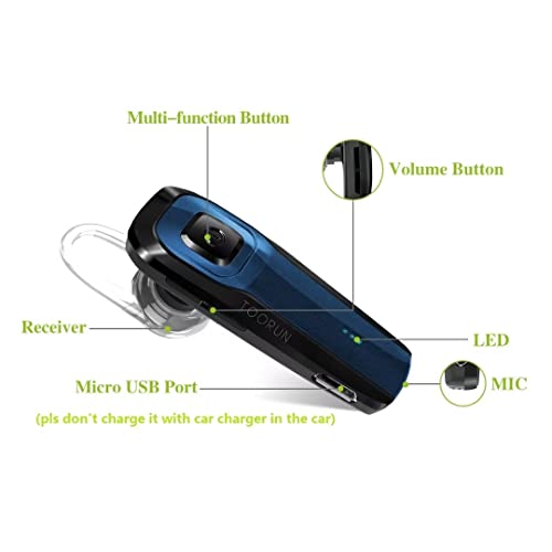 TOORUN Bluetooth Earpiece, M26 Bluetooth Headset Handsfree V5.0 Wireless Earpiece Headphone with Noise Reduction and Microphone Compatible for Android iPhone Cell Phone Laptop - Blue from Toorun