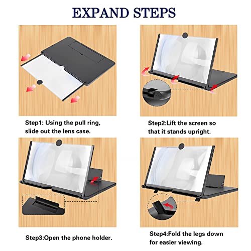 12" Screen Magnifier for Smartphone 3D HD Mobile Phone Screen Magnifier Video Expandable HD Screen Foldable for Watching Movies Videos, Playing Games, for All Smartphones (Black) from Kairry