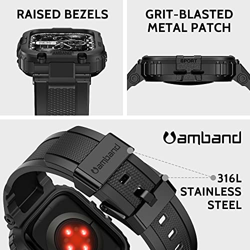 amBand Bands Compatible with Apple Watch 8/7 45mm, M1 Sport Series Rugged Case with Strap Protective Cover for iWatch 6/SE/5/4/3 42/44/45mm Men Black from amBand