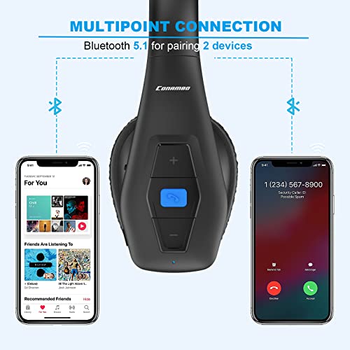 Conambo Noise Cancelling Bluetooth Headset V5.1, 35Hrs HD Talktime CVC8.0 Dual Mic Hands-Free Wireless Headset, Bluetooth Headphones with Mute Button for Cell Phones Business Home Office Trucker by Conambo