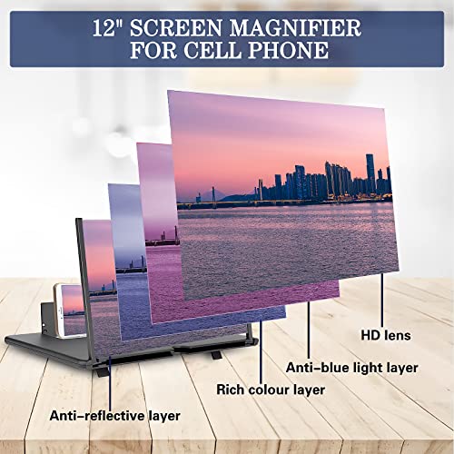 12" Screen Magnifier for Smartphone 3D HD Mobile Phone Screen Magnifier Video Expandable HD Screen Foldable for Watching Movies Videos, Playing Games, for All Smartphones (Black) from Kairry