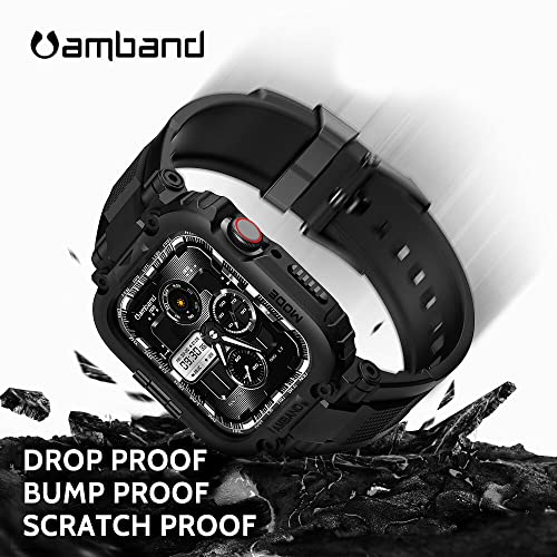 amBand Bands Compatible with Apple Watch 8/7 45mm, M1 Sport Series Rugged Case with Strap Protective Cover for iWatch 6/SE/5/4/3 42/44/45mm Men Black from amBand