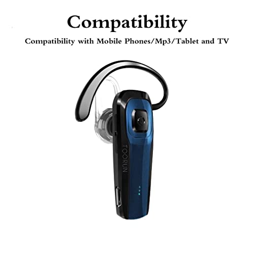 TOORUN Bluetooth Earpiece, M26 Bluetooth Headset Handsfree V5.0 Wireless Earpiece Headphone with Noise Reduction and Microphone Compatible for Android iPhone Cell Phone Laptop - Blue from Toorun