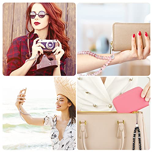 Weewooday 3 Pieces Cell Phone Lanyard Strap Phone Charm Bling Crystal Beads Hand Wrist Lanyard Strap Beaded Women's Wristlet(Black, White, Pink) by Weewooday