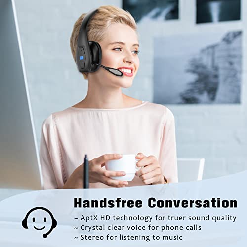 Conambo Noise Cancelling Bluetooth Headset V5.1, 35Hrs HD Talktime CVC8.0 Dual Mic Hands-Free Wireless Headset, Bluetooth Headphones with Mute Button for Cell Phones Business Home Office Trucker by Conambo