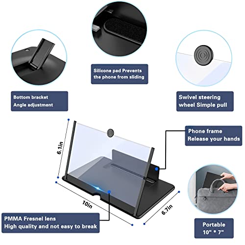 12" Screen Magnifier for Smartphone 3D HD Mobile Phone Screen Magnifier Video Expandable HD Screen Foldable for Watching Movies Videos, Playing Games, for All Smartphones (Black) from Kairry