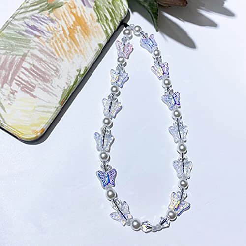 GBTRICON Colorful Acrylic Butterfly Imitation Pearl Handmade Beaded Mobile Phone Chain for Women Charm Anti-Lost Phone Lanyard Jewelry from GBTRICON