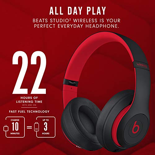 Beats Studio3 Wireless Noise Cancelling Over-Ear Headphones - Apple W1 Headphone Chip, Class 1 Bluetooth, 22 Hours of Listening Time, Built-in Microphone - Defiant Black-Red (Latest Model) by Beats