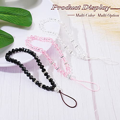 Weewooday 3 Pieces Cell Phone Lanyard Strap Phone Charm Bling Crystal Beads Hand Wrist Lanyard Strap Beaded Women's Wristlet(Black, White, Pink) by Weewooday